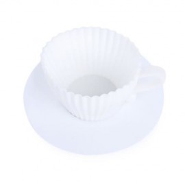 4PCS WHITE SILICONE CUPCAKE MUFFIN BAKING MOLD CUPS WITH TEA SAUCERS (WHITE)