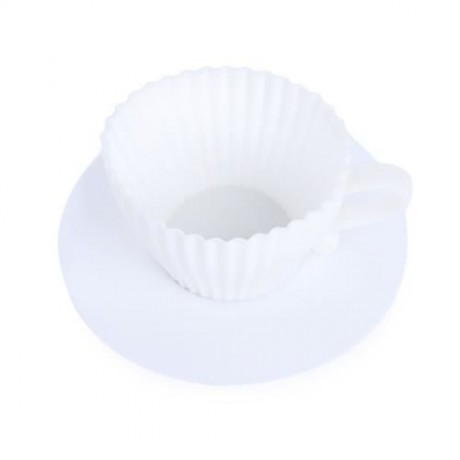 4PCS WHITE SILICONE CUPCAKE MUFFIN BAKING MOLD CUPS WITH TEA SAUCERS (WHITE)