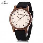 BEWELL ZS - W134A UNISEX WOODEN QUARTZ WATCH CANVAS BAND JAPAN MOVT WRISTWATCH (EBONY)