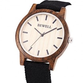 BEWELL ZS - W134A UNISEX WOODEN QUARTZ WATCH CANVAS BAND JAPAN MOVT WRISTWATCH (EBONY)