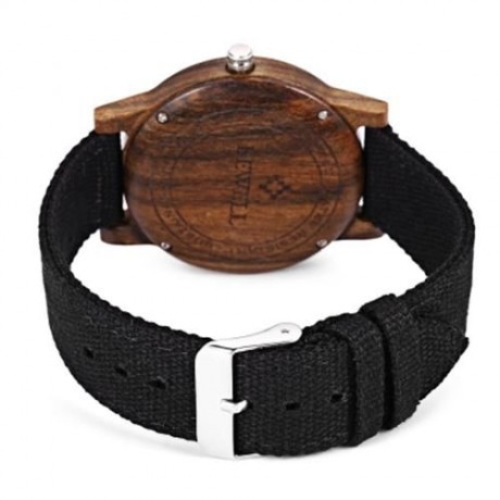 BEWELL ZS - W134A UNISEX WOODEN QUARTZ WATCH CANVAS BAND JAPAN MOVT WRISTWATCH (EBONY)