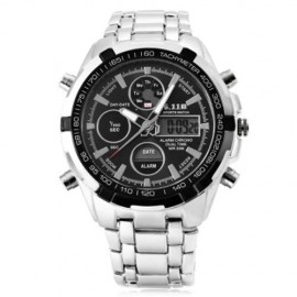 6.11 8128 LED MALE DUAL MOVT SPORT WATCH CHRONOGRAPH ALARM CALENDAR MEN WRISTWATCH (BLACK)