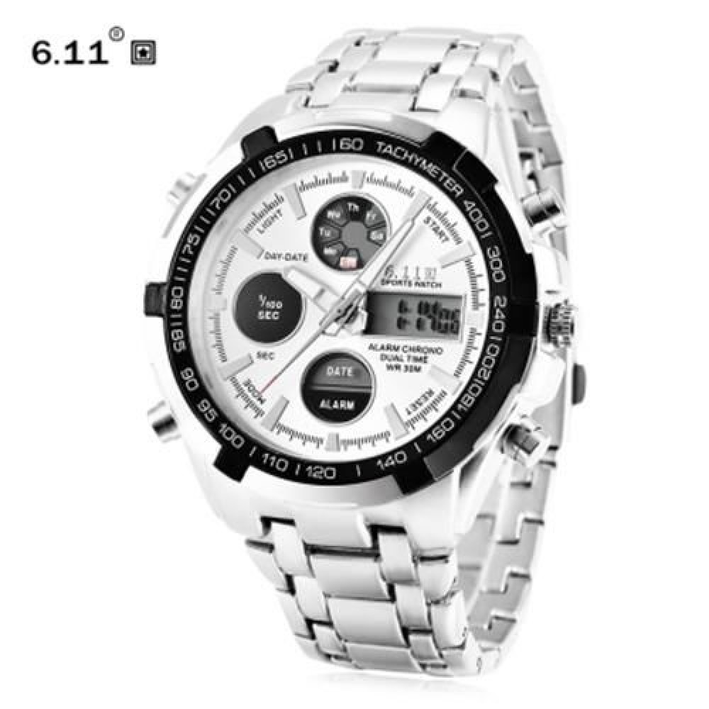 6.11 8128 LED MALE DUAL MOVT SPORT WATCH CHRONOGRAPH ALARM CALENDAR MEN WRISTWATCH (WHITE) 6.11 8128 LED MALE DUAL MOVT SPORT WATCH CHRONOGRAPH ALARM CALENDAR MEN WRISTWATCH (WHITE)