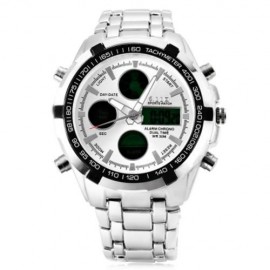 6.11 8128 LED MALE DUAL MOVT SPORT WATCH CHRONOGRAPH ALARM CALENDAR MEN WRISTWATCH (WHITE)