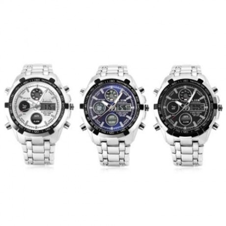 6.11 8128 LED MALE DUAL MOVT SPORT WATCH CHRONOGRAPH ALARM CALENDAR MEN WRISTWATCH (WHITE)