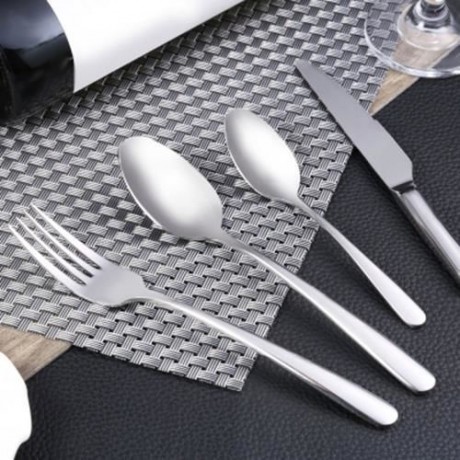 PORTABLE STAINLESS STEEL SPOON FORK KNIFE TABLEWARE SET (SILVER)