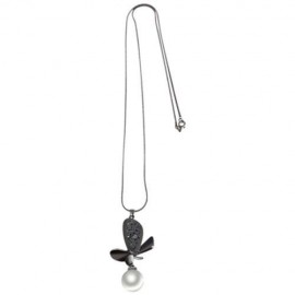 CHARMING BOWKNOT SIMULATION PEARL CRYSTAL EMBELLISHMENT PENDANT NECKLACE SWEATER CHAIN (GU