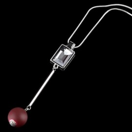 GEOMETRIC FLOWER FLORAL HOLLOW CRYSTAL EMBELLISHMENT PENDANT NECKLACE SWEATER CHAIN (RED)