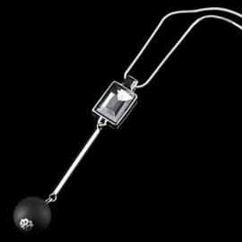 GEOMETRIC FLOWER FLORAL HOLLOW CRYSTAL EMBELLISHMENT PENDANT NECKLACE SWEATER CHAIN (BLACK