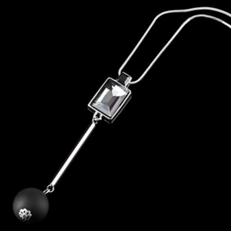 GEOMETRIC FLOWER FLORAL HOLLOW CRYSTAL EMBELLISHMENT PENDANT NECKLACE SWEATER CHAIN (BLACK
