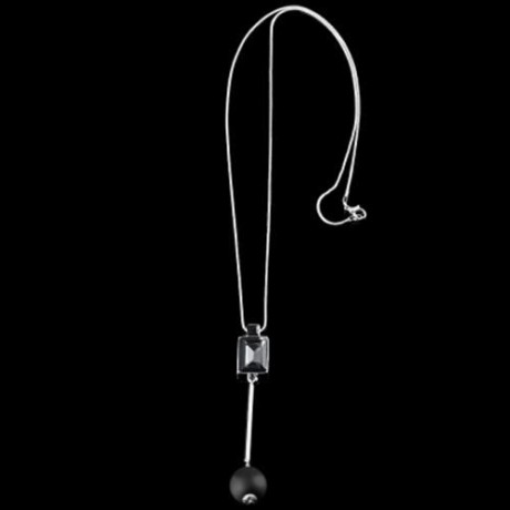 GEOMETRIC FLOWER FLORAL HOLLOW CRYSTAL EMBELLISHMENT PENDANT NECKLACE SWEATER CHAIN (BLACK