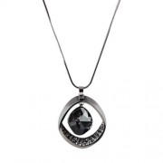 GEOMETRIC PATTERN CRYSTAL EMBELLISHMENT PENDANT NECKLACE SWEATER CHAIN (GUN METAL)
