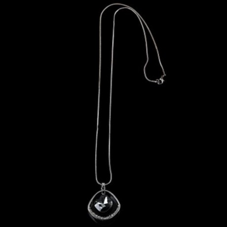GEOMETRIC PATTERN CRYSTAL EMBELLISHMENT PENDANT NECKLACE SWEATER CHAIN (GUN METAL)