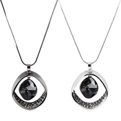GEOMETRIC PATTERN CRYSTAL EMBELLISHMENT PENDANT NECKLACE SWEATER CHAIN (GUN METAL)