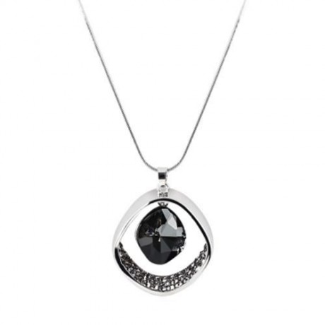 GEOMETRIC PATTERN CRYSTAL EMBELLISHMENT PENDANT NECKLACE SWEATER CHAIN (SILVER)