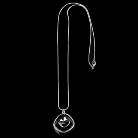 GEOMETRIC PATTERN CRYSTAL EMBELLISHMENT PENDANT NECKLACE SWEATER CHAIN (SILVER)