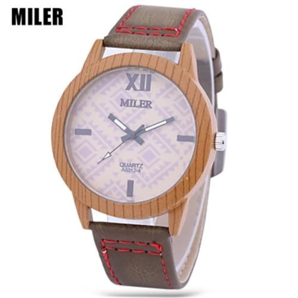 MILER 83124 UNISEX QUARTZ WATCH LEATHER BAND LUMINOUS POINTER DAILY WATER RESISTANCE WRIST