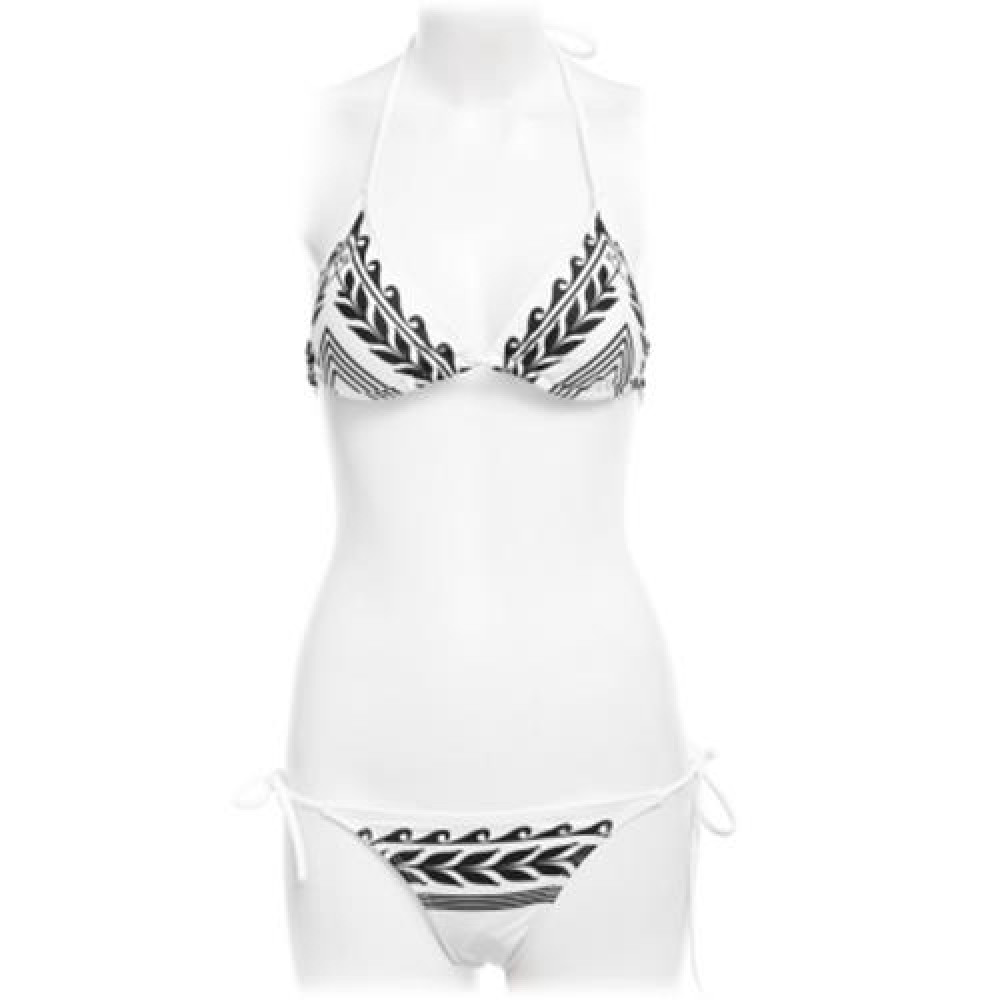 SEXY PRINTED BIKINI SET LOW WAIST WOMEN SWIMWEAR BATHING SUIT (WHITE AND BLACK)