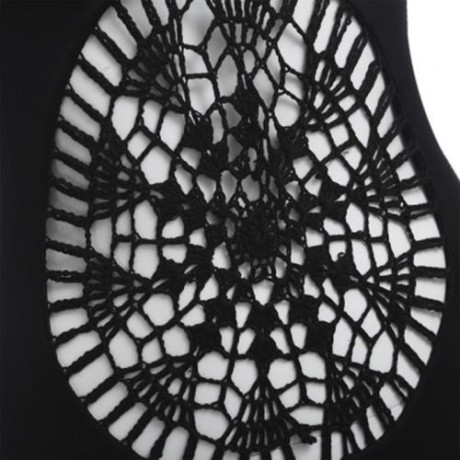 WOMEN SEXY BACKLESS CROCHET SIAMESED SWIMWEAR SWIMSUIT BATHING BIKINI (BLACK)