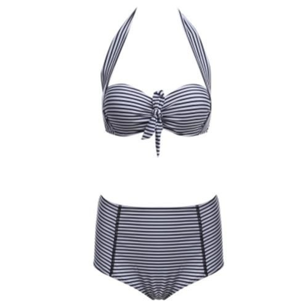 CUTE WOMEN SEPARATED HIGH WAIST BIKINI SET STRIPE PATTERN BATHING SUIT (STRIP PATTERN)