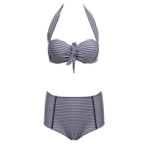 CUTE WOMEN SEPARATED HIGH WAIST BIKINI SET STRIPE PATTERN BATHING SUIT (STRIP PATTERN)