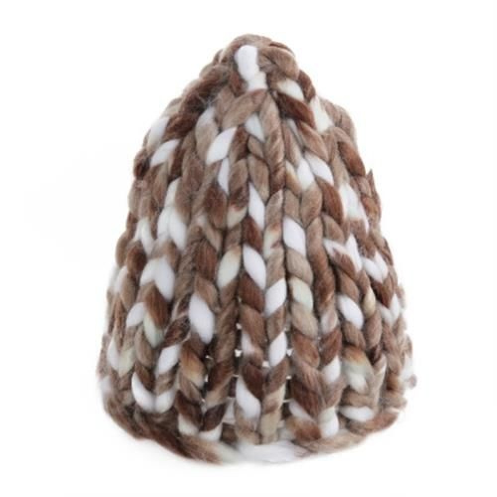 STYLISH FEMALE WINTER WARM THICK STICK KNITTED HAT COARSE LINES CROCHET CAP (BROWN)