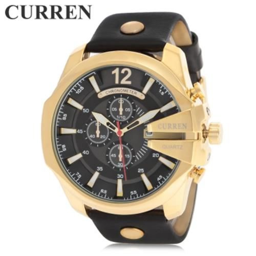 CURREN 8176 MEN QUARTZ WATCH WITH DATE DISPLAY LEATHER BAND DECORATIVE SUB-DIALS (BLACK CURREN 8176 MEN QUARTZ WATCH WITH DATE DISPLAY LEATHER BAND DECORATIVE SUB-DIALS (BLACK