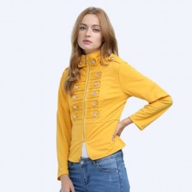 STYLISH STAND COLLAR LONG SLEEVE DOUBLE BREAST BUTTON DECORATION COAT FOR LADIES (YELLOW)