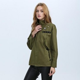 FASHION TURN-DOWN COLLAR LONG SLEEVE ZIPPER TYPE COAT FOR LADIES (ARMY GREEN)
