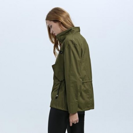 FASHION TURN-DOWN COLLAR LONG SLEEVE ZIPPER TYPE COAT FOR LADIES (ARMY GREEN)