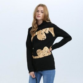 TRENDY HOODED LONG SLEEVE PRINT DRAWSTRING ZIPPER TYPE WOMEN COAT (BLACK)