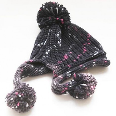 CHIC YARN BALL PENDANT DECORATED COLOR BLOCK KNITTED HAT FOR WOMEN (COLOR ASSORTED)
