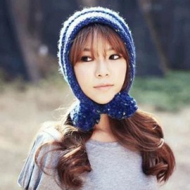 CHIC YARN BALL PENDANT DECORATED COLOR BLOCK KNITTED HAT FOR WOMEN (COLOR ASSORTED)