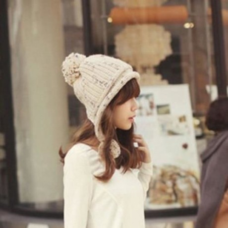 CHIC YARN BALL PENDANT DECORATED COLOR BLOCK KNITTED HAT FOR WOMEN (COLOR ASSORTED)
