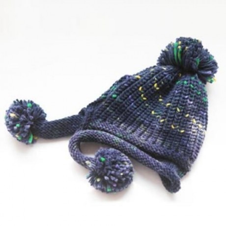 CHIC YARN BALL PENDANT DECORATED COLOR BLOCK KNITTED HAT FOR WOMEN (COLOR ASSORTED)