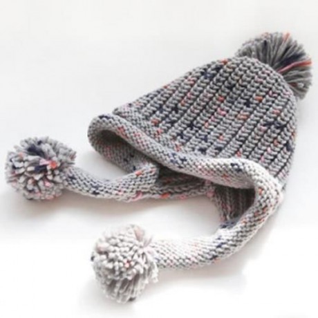 CHIC YARN BALL PENDANT DECORATED COLOR BLOCK KNITTED HAT FOR WOMEN (COLOR ASSORTED)