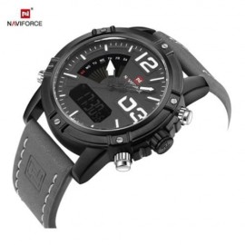 NAVIFORCE NF9095M MALE DUAL MOVT WATCH CALENDAR LUMINOUS 3ATM GENUINE LEATHER BAND WRISTWA