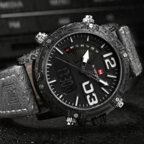 NAVIFORCE NF9095M MALE DUAL MOVT WATCH CALENDAR LUMINOUS 3ATM GENUINE LEATHER BAND WRISTWA