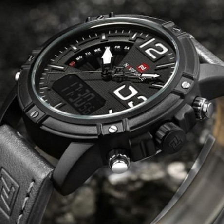 NAVIFORCE NF9095M MALE DUAL MOVT WATCH CALENDAR LUMINOUS 3ATM GENUINE LEATHER BAND WRISTWA