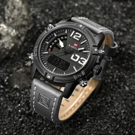 NAVIFORCE NF9095M MALE DUAL MOVT WATCH CALENDAR LUMINOUS 3ATM GENUINE LEATHER BAND WRISTWA