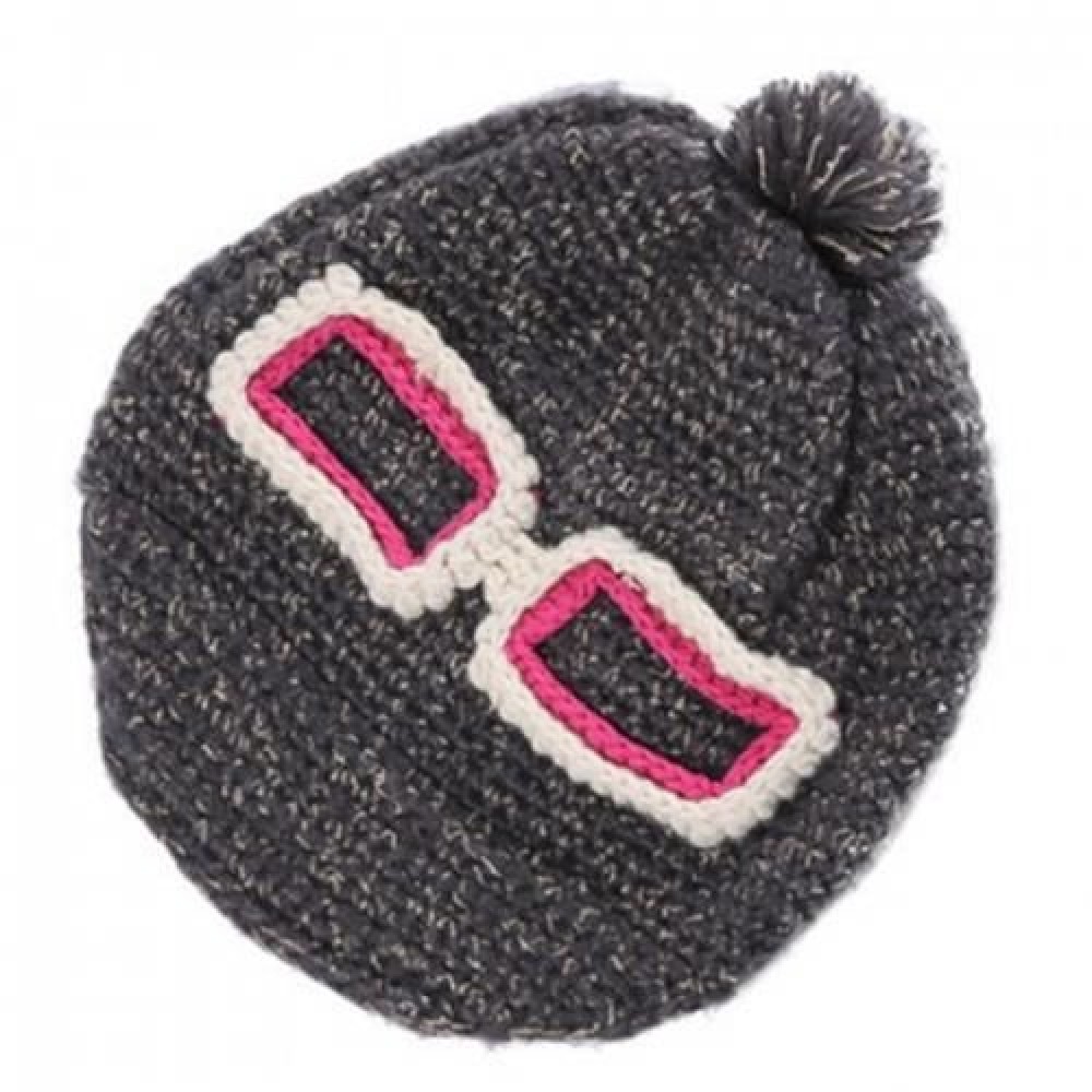 CHIC BICOLOR GLASSES FRAME DECORATED KNITTED HAT FOR WOMEN (BLACK GREY)