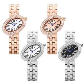 WEIQIN W4687 FEMALE QUARTZ WATCH 3ATM CRYSTAL DIAL STAINLESS STEEL BAND OVAL SHAPE CASE WR