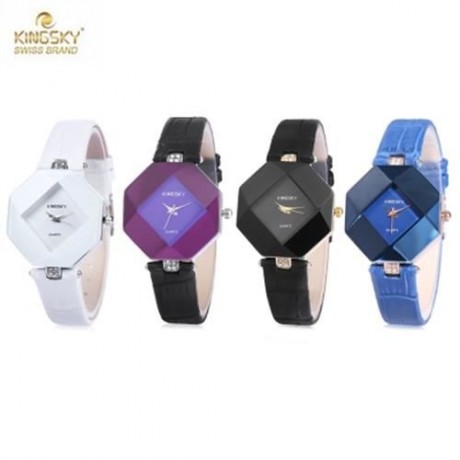 KINGSKY 1807 FEMALE QUARTZ WATCH LEATHER BAND DAILY WATER RESISTANCE SOLID MIRROR WRISTWAT