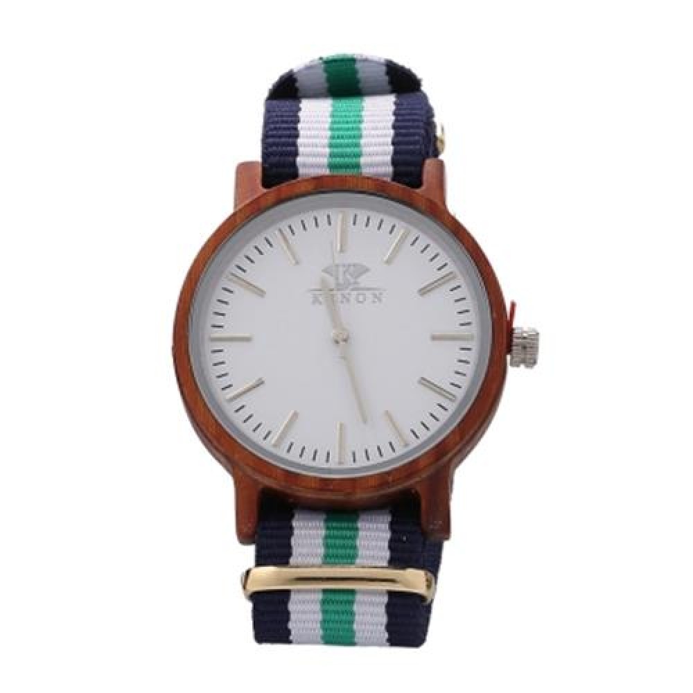 K KENON KWWT - 91 MALE QUARTZ WATCH CANVAS BAND WOODEN CASE MEN WRISTWATCH (CAMEL)