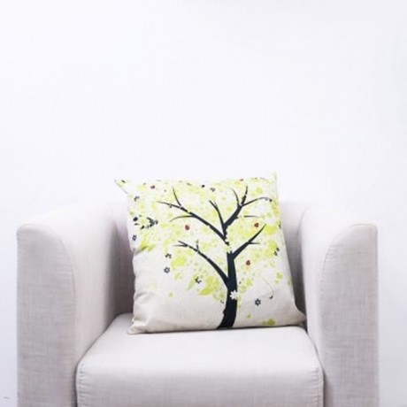 45 X 45CM SEASON LIFE TREE CUSHION COVER COTTON LINEN PILLOW CASE HOME DECORATION (GREEN)