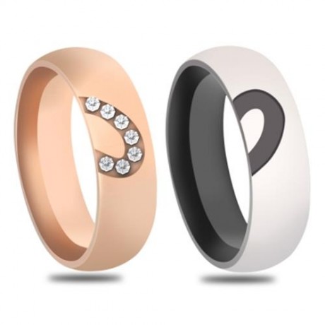 SWEET VALENTINE GIFT LOVE HEART SHAPE GEOMETRIC ROUND PATTERN STAINLESS STEEL COUPLE BRIDA