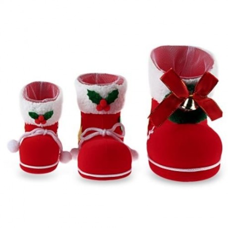 1PC CUTE POM POM EMBELLISHED CANDY STORAGE BOOT FOR CHRISTMAS (RED)