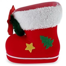 1PC CUTE POM POM EMBELLISHED CANDY STORAGE BOOT FOR CHRISTMAS (RED)