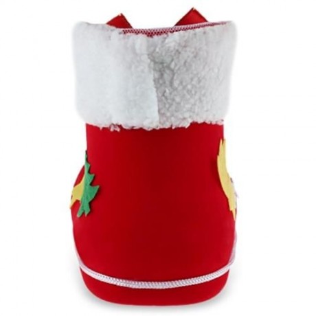 1PC CUTE POM POM EMBELLISHED CANDY STORAGE BOOT FOR CHRISTMAS (RED)