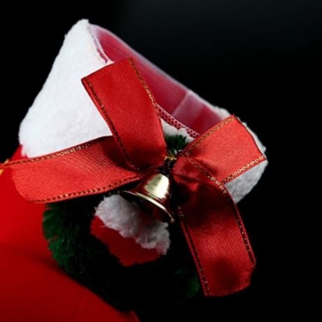 1PC CUTE POM POM EMBELLISHED CANDY STORAGE BOOT FOR CHRISTMAS (RED)